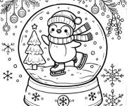 Coloriage Pingouin patineur pour Noel