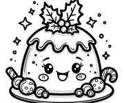 Coloriage Pudding avec houx et bonbons