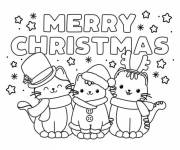 Coloriage Trois chats mignon de Noel en maternelle