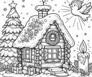 Coloriage Une belle maison de Noel en maternelle