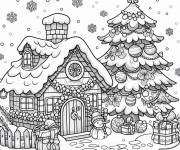 Coloriage Village en noel pendant la neige
