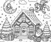 Coloriage Village magique sur le th&egrave;me de Noel
