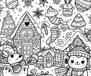 Coloriage Vue de village en noel pour maternelle