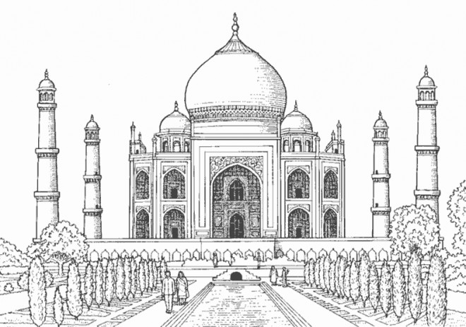Coloriage et dessins gratuits Taj Mahal Palais en Inde à imprimer