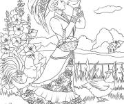 Coloriage Adulte femme pendant la f&ecirc;te P&acirc;que