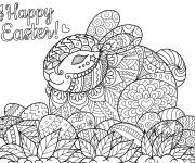 Coloriage Anti-stress lapin dans un panier d'oeuf P&acirc;ques Adulte