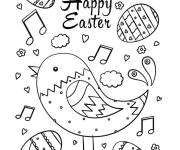 Coloriage Carte de P&acirc;ques avec des oeufs et un poussin adulte