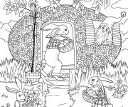 Coloriage Carte de P&acirc;ques avec maison des lapins