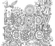 Coloriage Carte postale pour un joyeux P&acirc;ques pour adultes