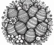 Coloriage Collection d'oeuf de P&acirc;ques en couronne pour adultes difficile