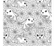 Coloriage Des lapins dans le jardin pour cherche l'oeuf de Paque adulte