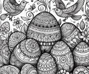 Coloriage Deux oiseaux avec beaucoup d'oeufs de P&acirc;ques zentangle
