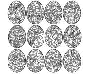 Coloriage Douze oeufs de P&acirc;ques pour adultes