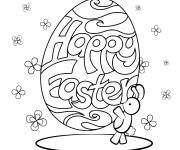 Coloriage Lapin adorable et gros oeuf P&acirc;ques pour adultes