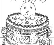 Coloriage Lapin, g&acirc;teau et oeuf de P&acirc;ques