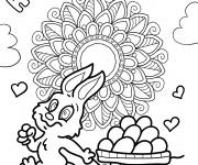 Coloriage Lapin mandala tirant une brouette pleine d'&oelig;ufs de P&acirc;ques pour ad