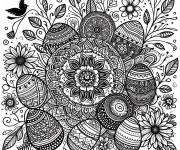 Coloriage Mandala complexe avec oeufs de P&acirc;ques cm1