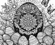 Coloriage Mandala d'oeuf de P&acirc;ques adulte en gras