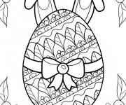 Coloriage Mandala d'oeufs de P&acirc;ques avec n&oelig;ud et oreilles de bananier