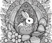 Coloriage Mandala tr&egrave;s difficile de lapin et d'oeuf de P&acirc;ques pour adulte