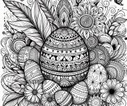 Coloriage Motifs en feuille et fleurs adorables avec un oeuf de P&acirc;ques au c