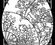 Coloriage Oeuf de P&acirc;ques adulte avec des feuilles et des fleurs