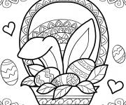 Coloriage Panier d'oeufs de P&acirc;ques avec oreilles de lapin Mandala