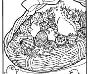 Coloriage et dessins gratuit Panier d'&oelig;ufs de P&acirc;ques avec des poussins mignons à imprimer