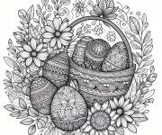 Coloriage Panier des oeufs de P&acirc;ques adorable adulte