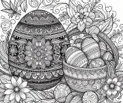 Coloriage Panier et Gros oeuf de P&acirc;ques mandala imprimable