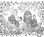 Coloriage P&acirc;ques pour adultes avec des bordure en fleurs