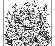 Coloriage Paysage de panier d'oeuf de P&acirc;ques pour adulte