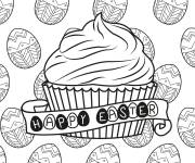 Coloriage Petit g&acirc;teau avec motifs en oeufs de P&acirc;ques pour adultes