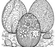 Coloriage Trois oeufs de P&acirc;ques pour adultes magnifiques