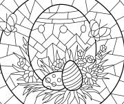 Coloriage Vitrail avec &oelig;ufs de P&acirc;ques adultes