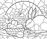 Coloriage Vitrail de P&acirc;ques avec lapin et oeufs