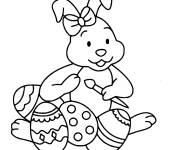 Coloriage et dessins gratuit Belle lapin de P&acirc;ques et oeufs facile et rapide à imprimer