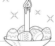 Coloriage Bougie et Ouefs de P&acirc;ques facile