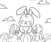 Coloriage Illustration de lapin pour P&acirc;ques facile