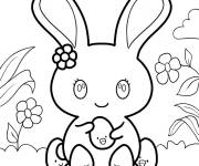 Coloriage Illustration simple de lapin et oeuf de P&acirc;ques dessin anim&eacute;