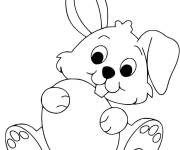 Coloriage et dessins gratuit Lapin avec un oeuf de P&acirc;ques facile pour enfants à imprimer