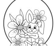 Coloriage Lapin de P&acirc;ques entour&eacute; d'&oelig;ufs de P&acirc;ques