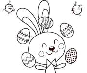 Coloriage et dessins gratuit Lapin de P&acirc;ques Jongle &oelig;ufs facile à imprimer
