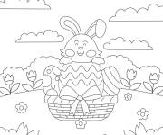 Coloriage Lapin, et oeuf d&eacute;cor&eacute; facile dans la nature pour P&acirc;ques