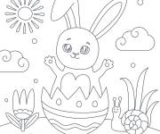 Coloriage Lapin kawaii et oeuf de P&acirc;ques facile dans la nature 