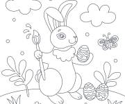 Coloriage Lapin peint l'oeuf de P&acirc;ques facile