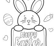 Coloriage Lapin tenant une pancarte de P&acirc;ques