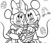 Coloriage Mickey et Minnie Mouse P&acirc;ques facile