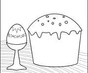 Coloriage Oeuf de P&acirc;ques avec un petit gateau