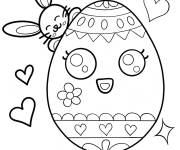 Coloriage Oeuf de Pâques facile de dessin animé avec un petit lapin
